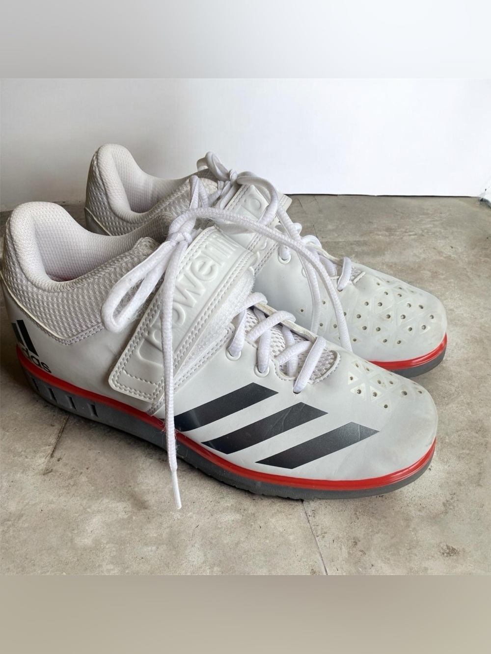 Adidas Powerlift Weightlifting Shoes White Black Red Men SZ 6, W SZ 7.5-8